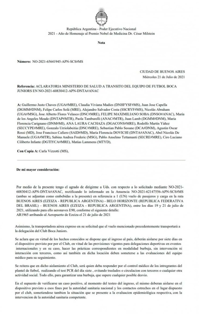 Comunicado del Ministerio de Salud sobre la situaci&oacute;n del plantel xeneixe