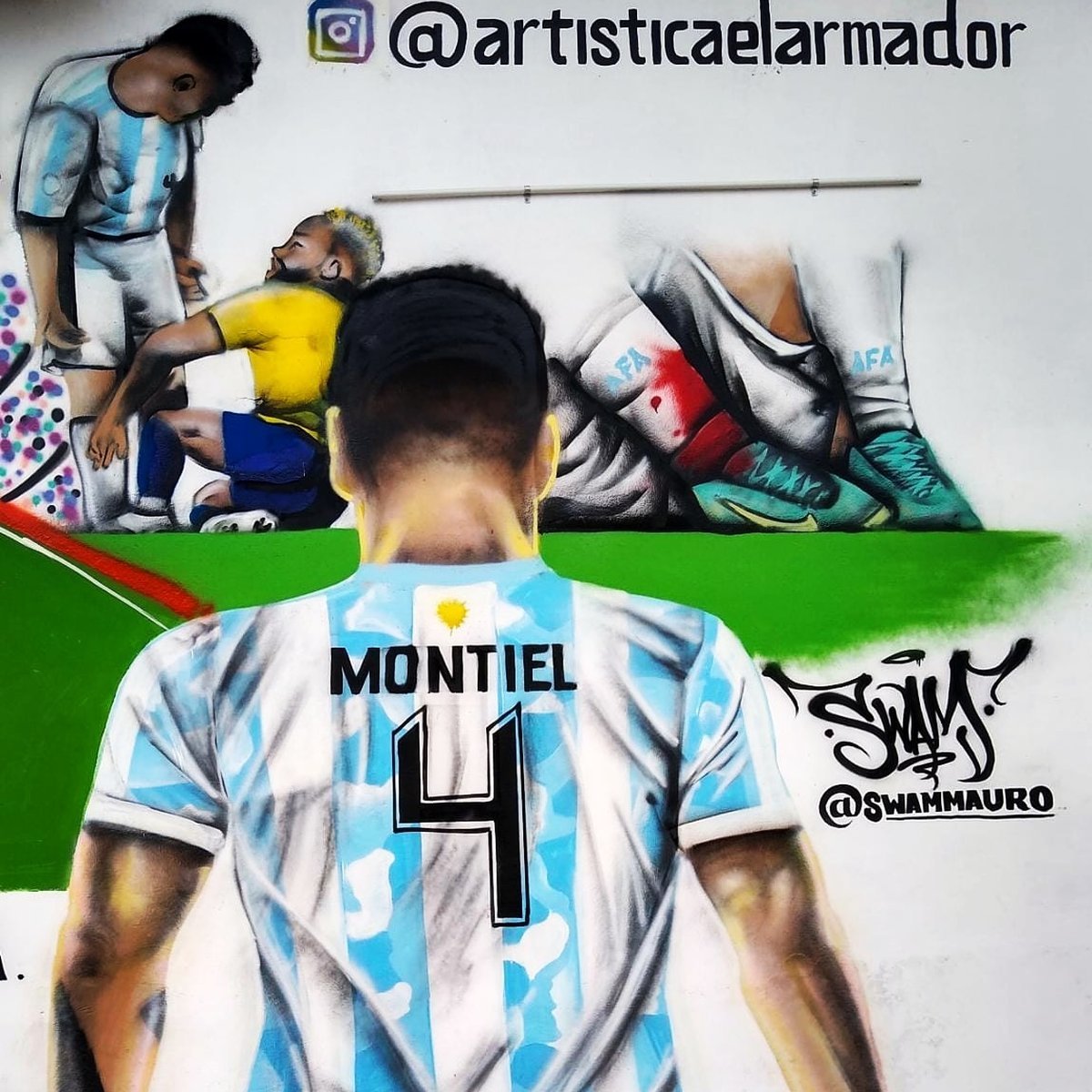 El mural de Virrey del Pino que homenajea la actuaci&oacute;n de Gonzalo Montiel en la Copa Am&eacute;rica
