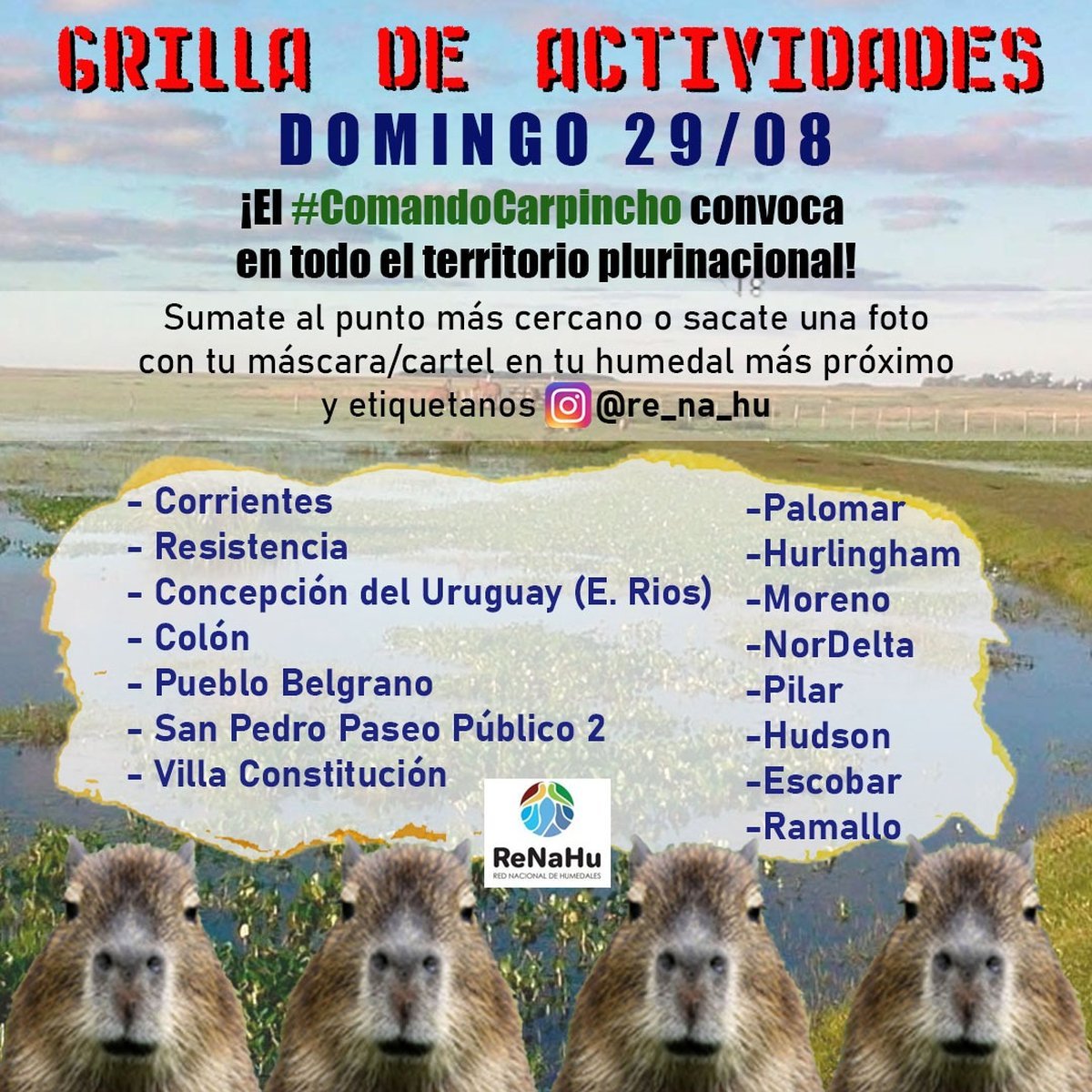 Caravana en el Oeste a favor de los carpinchos de Nordelta y concientizando sobre la Ley de Humedales