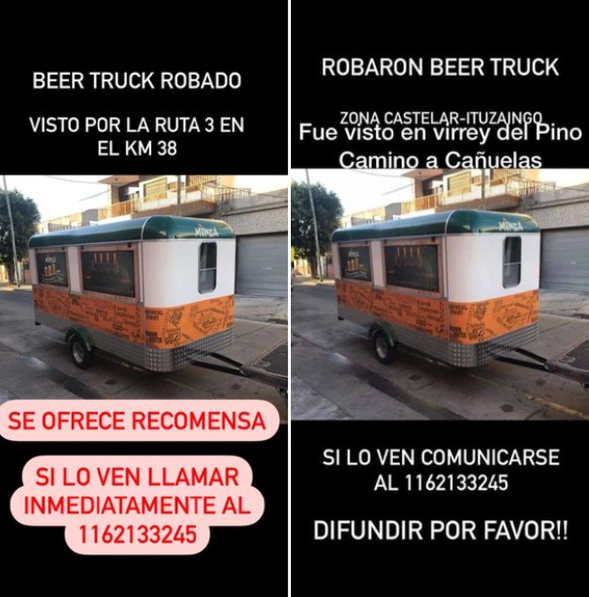 Un vecino de Castelar Sur sufri&oacute; el robo de su Beer Truck por parte de delincuentes del pasado 8 de octubre.