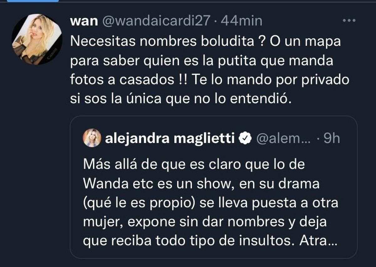 La dura respuesta de Wanda Nara a Alejandra Maglietti en las redes sociales