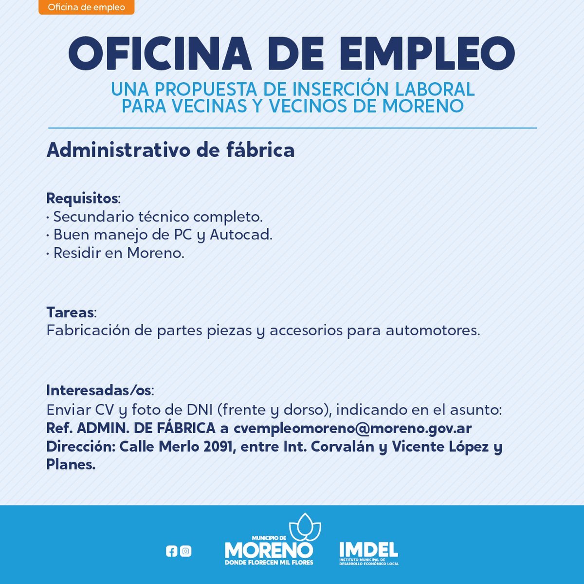 Ofertas laborales para los vecinos en Moreno.