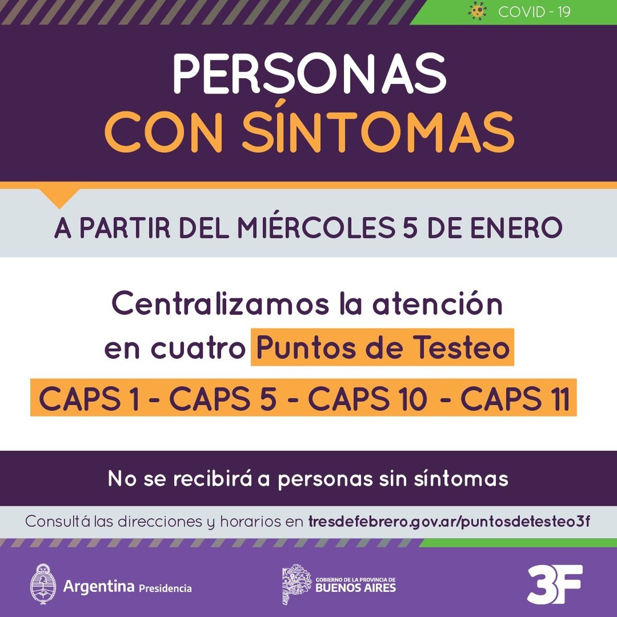 Coronavirus: Tres de Febrero anunci&oacute; cambios en el sistema de testeo