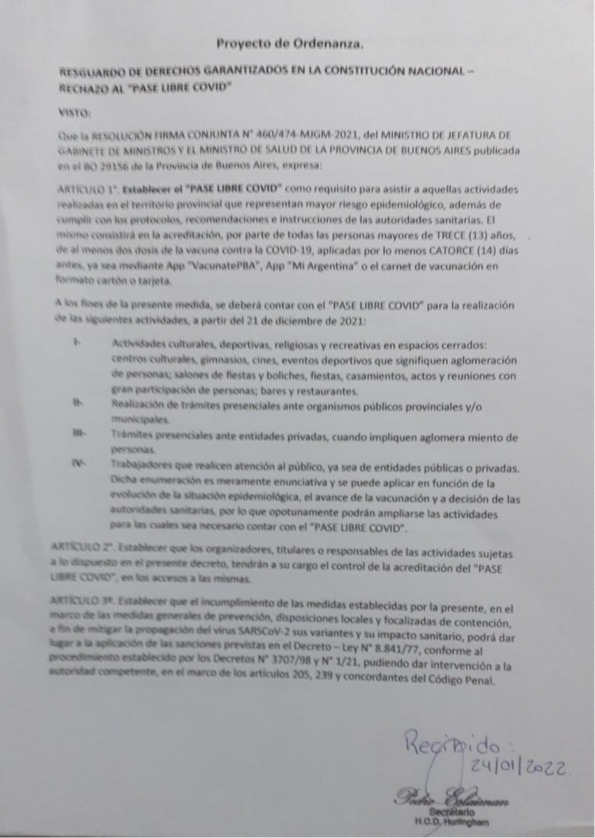El proyecto que se present&oacute; ante el Consejo Deliberante de Hurlingham