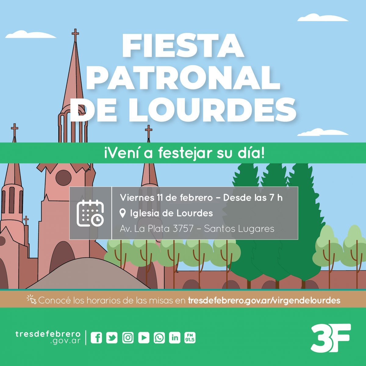 Celebrar&aacute;n a la Virgen de Lourdes en Tres de Febrero.