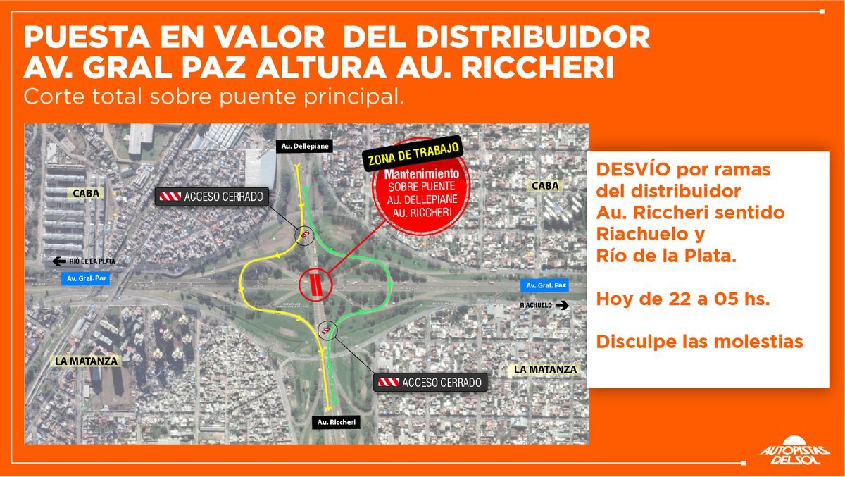 Tr&aacute;nsito: Corte total en Av. Gral Paz altura Riccheri 