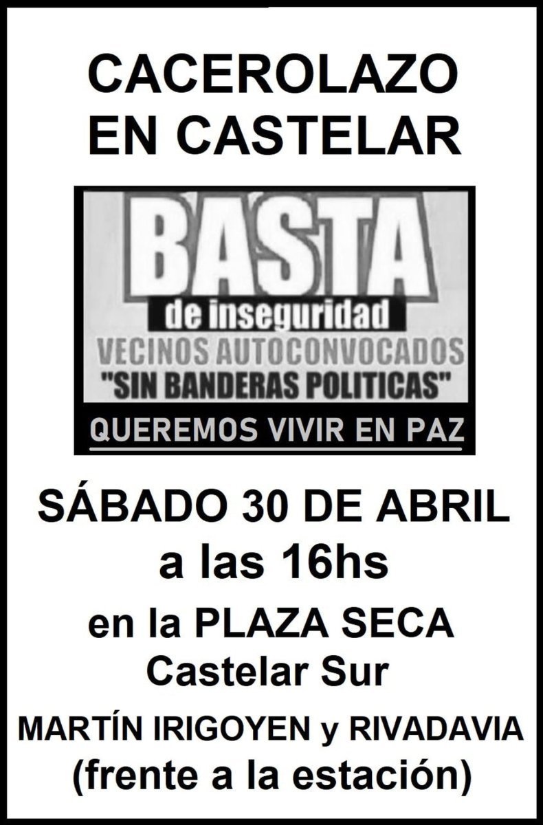 Flyer difundido por los vecinos de Castelar en redes sociales.
