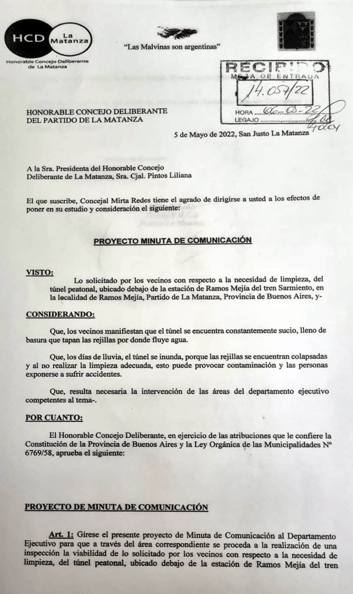 Proyecto para solicitar mayor limpieza en el t&uacute;nel peatonal de la estaci&oacute;n Ramos Mej&iacute;a del Tren Sarmiento.