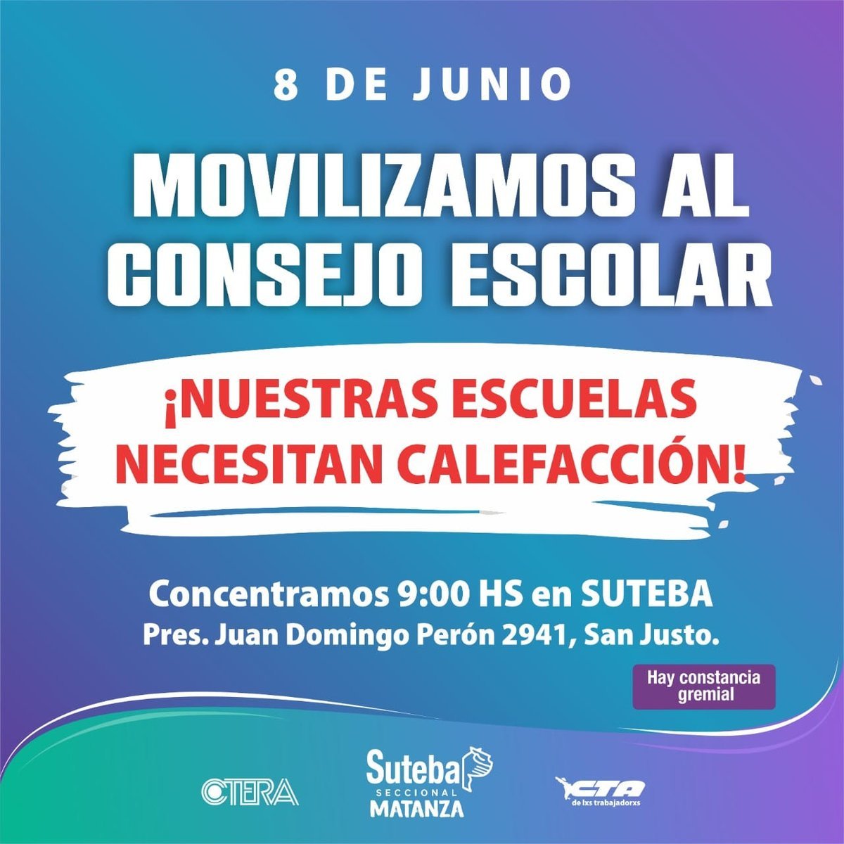 Docentes de SUTEBA reclaman por la falta de gas y calefacci&oacute;n en escuelas de La Matanza.