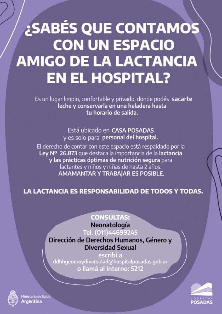 Existe un espacio amigo de Lactancia en el Hospital Posadas, ubicado en El Palomar, zona oeste del Gran Buenos Aires.
