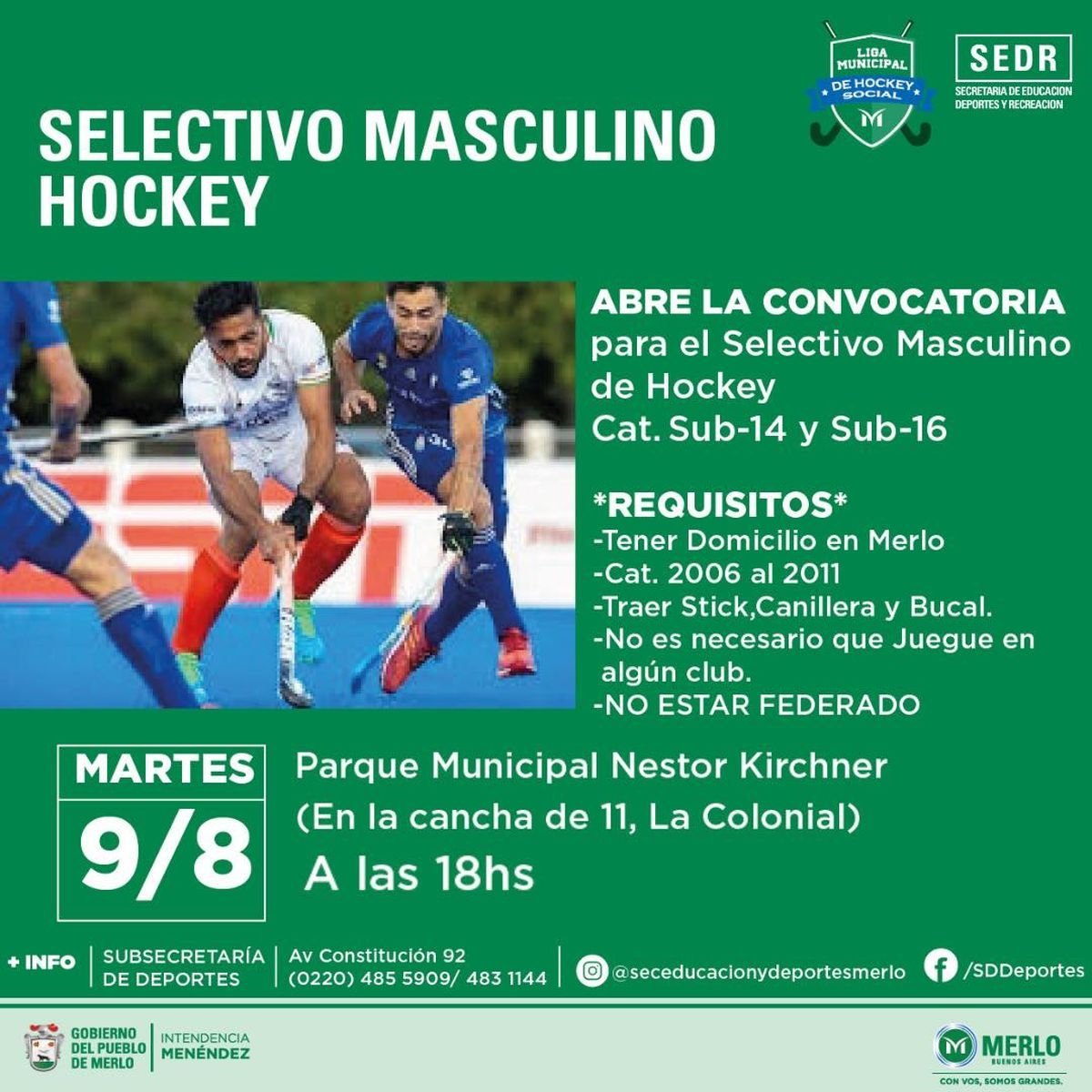 Convocatoria para el Selectivo Masculino de Hockey en Merlo.