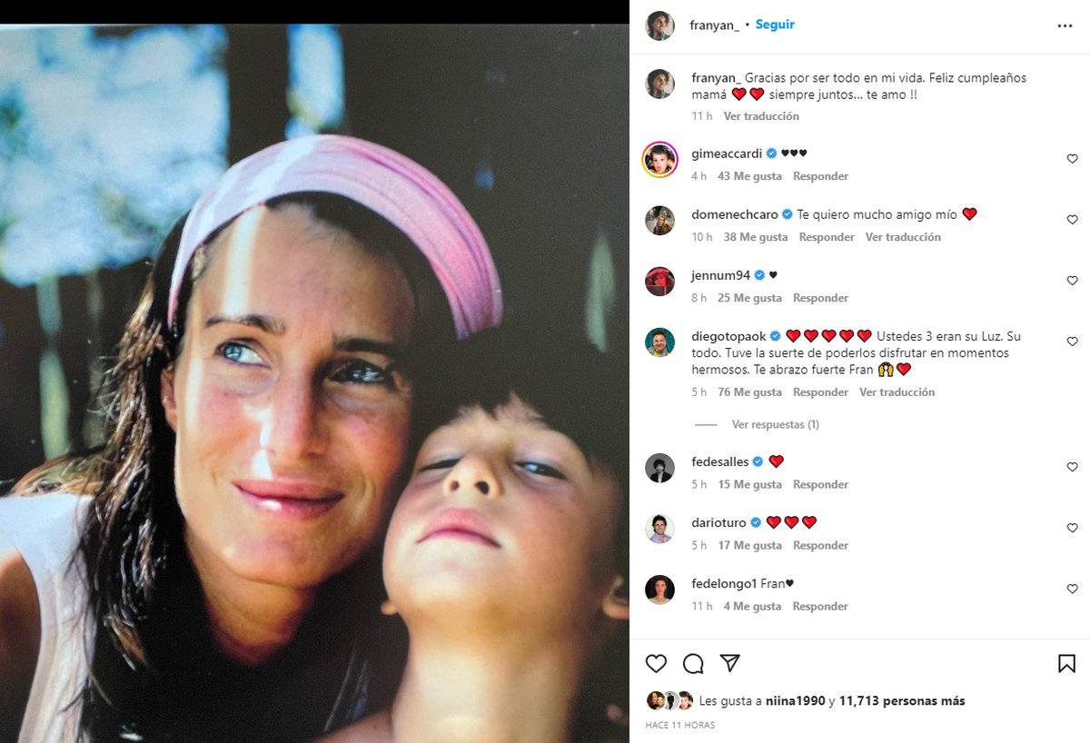 El posteo de Franco en redes sociales.