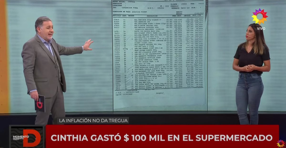 Cinthia Fern&aacute;ndez mostr&oacute; el ticket de su compra en televisi&oacute;n.