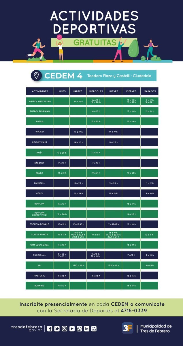El calendario de las actividades del CEDEM 4 de Ciudadela (Tres de Febrero).