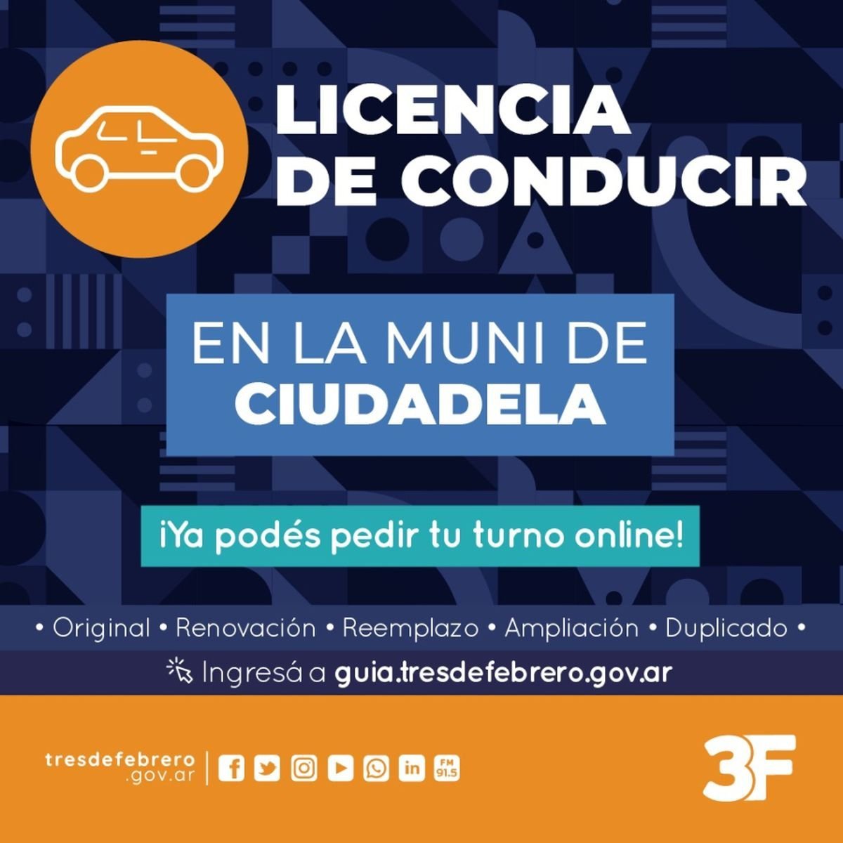 Turnos para la licencia de conducir en la Municipalidad de Ciudadela, en Tres de Febrero.