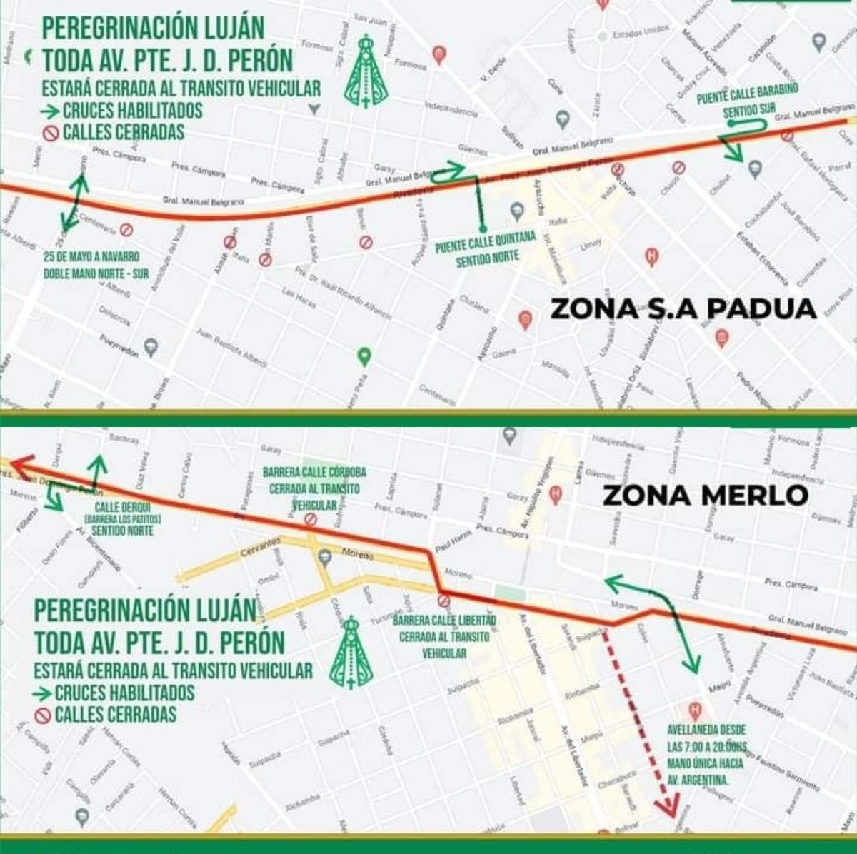 Cortes de tr&aacute;nsito en el Oeste por la peregrinaci&oacute;n.