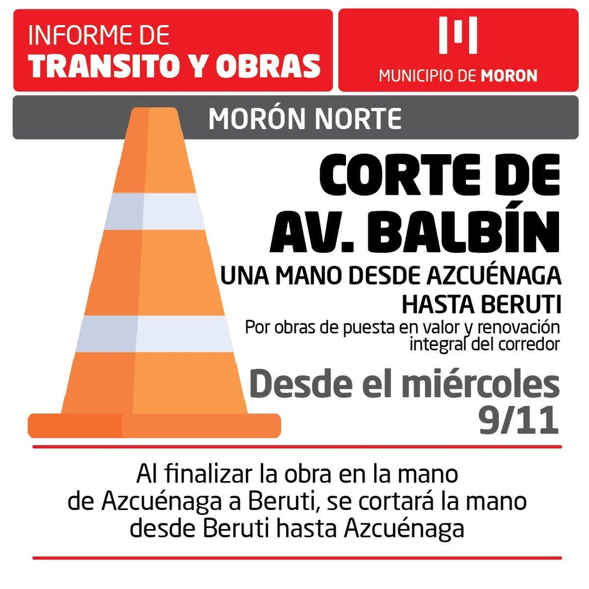 Corte de tr&aacute;nsito en Mor&oacute;n.