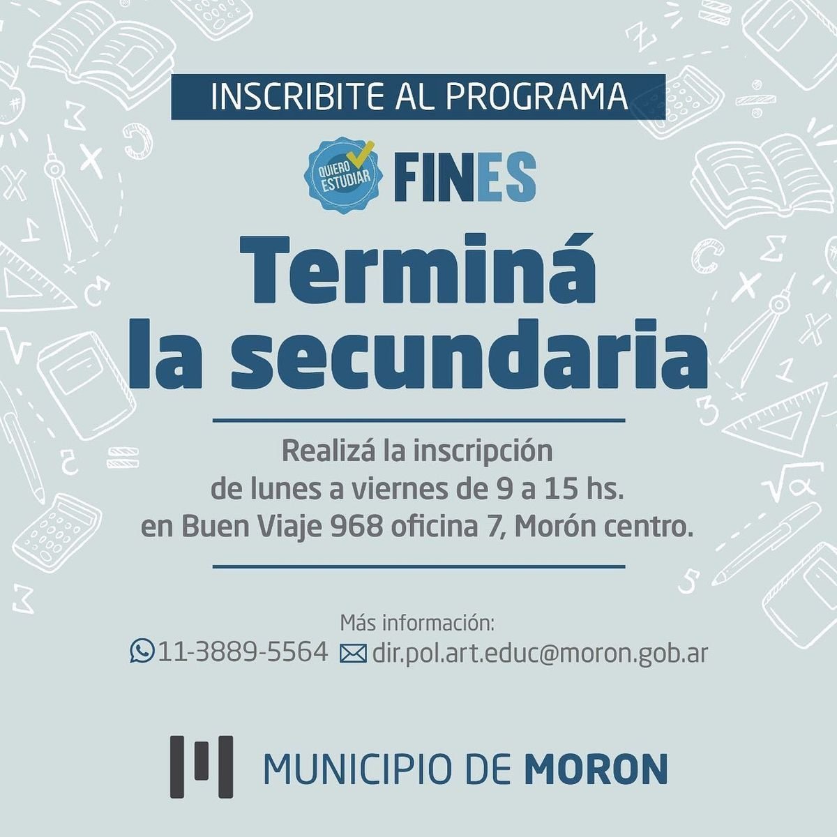 Mor&oacute;n: abri&oacute; la inscripci&oacute;n al programa Fines.