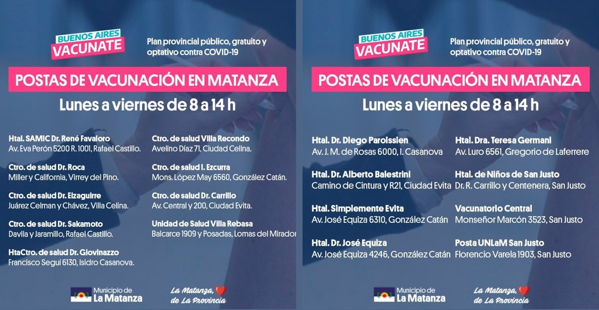 La Matanza: d&oacute;nde se ubican las postas de vacunaci&oacute;n.