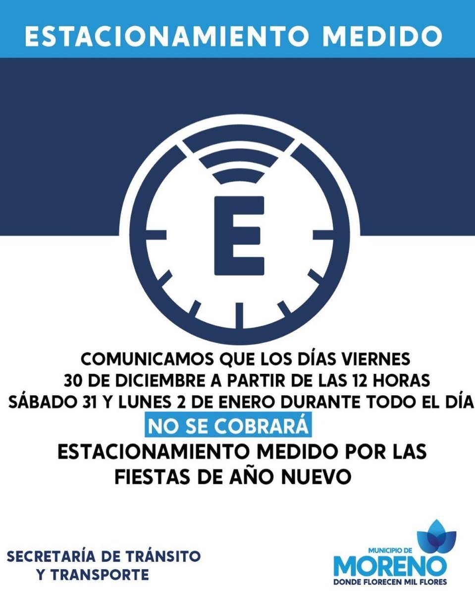 No cobrar&aacute;n estacionamiento medido en Moreno.