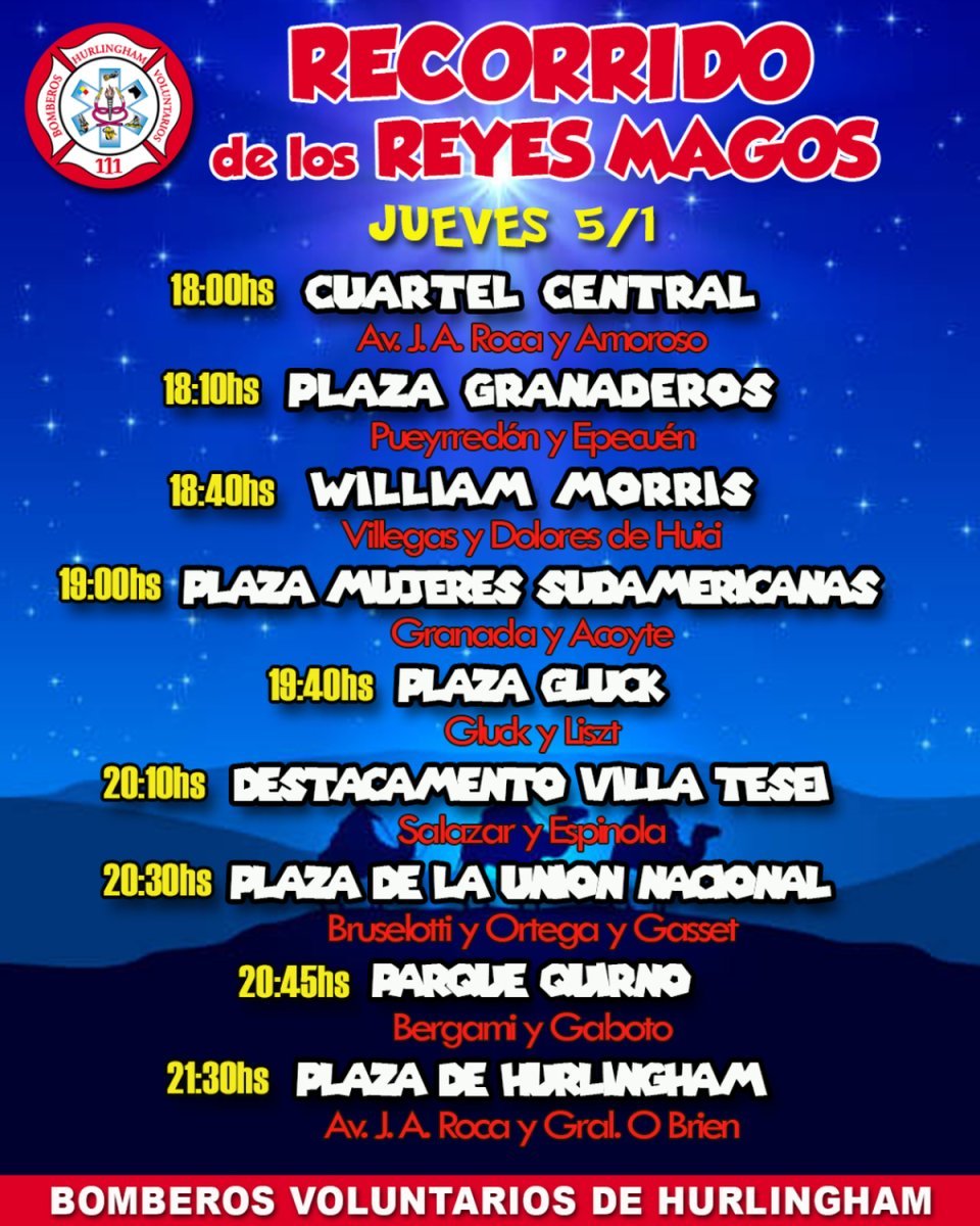 El recorrido para Reyes de los Bomberos Voluntarios de Hurlingham.