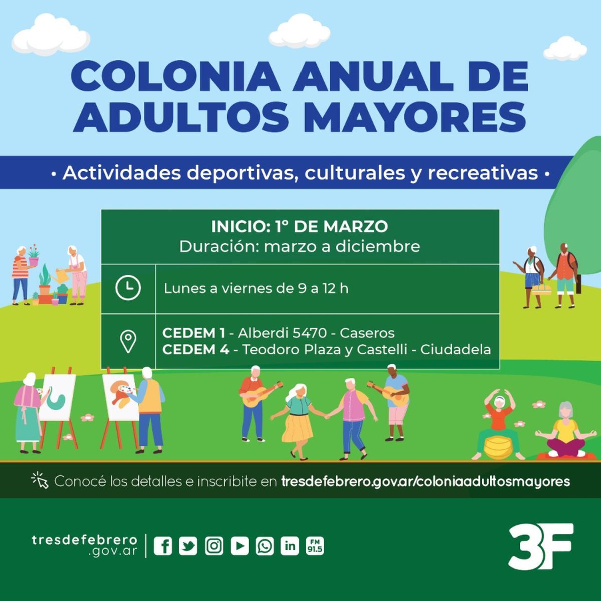 Tres de Febrero abri&oacute; la inscripci&oacute;n a la Colonia Anual de Adultos Mayores.