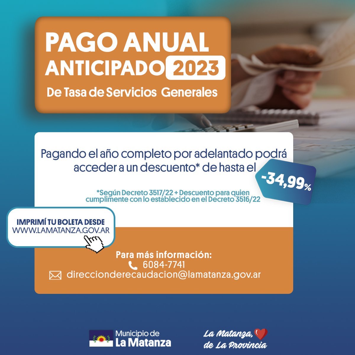 La Matanza har&aacute; 35% de descuento en el pago de la tasa anual.
