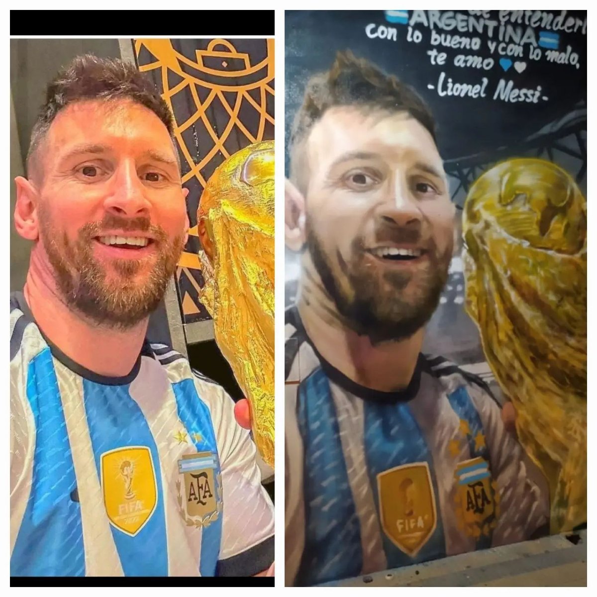 La selfie de Messi con la Copa retratada por un artista de Gonz&aacute;lez Cat&aacute;n.