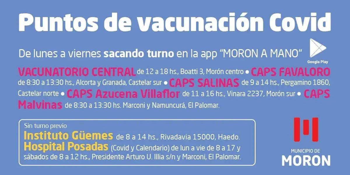 Mor&oacute;n: nuevo esquema de postas de vacunaci&oacute;n.