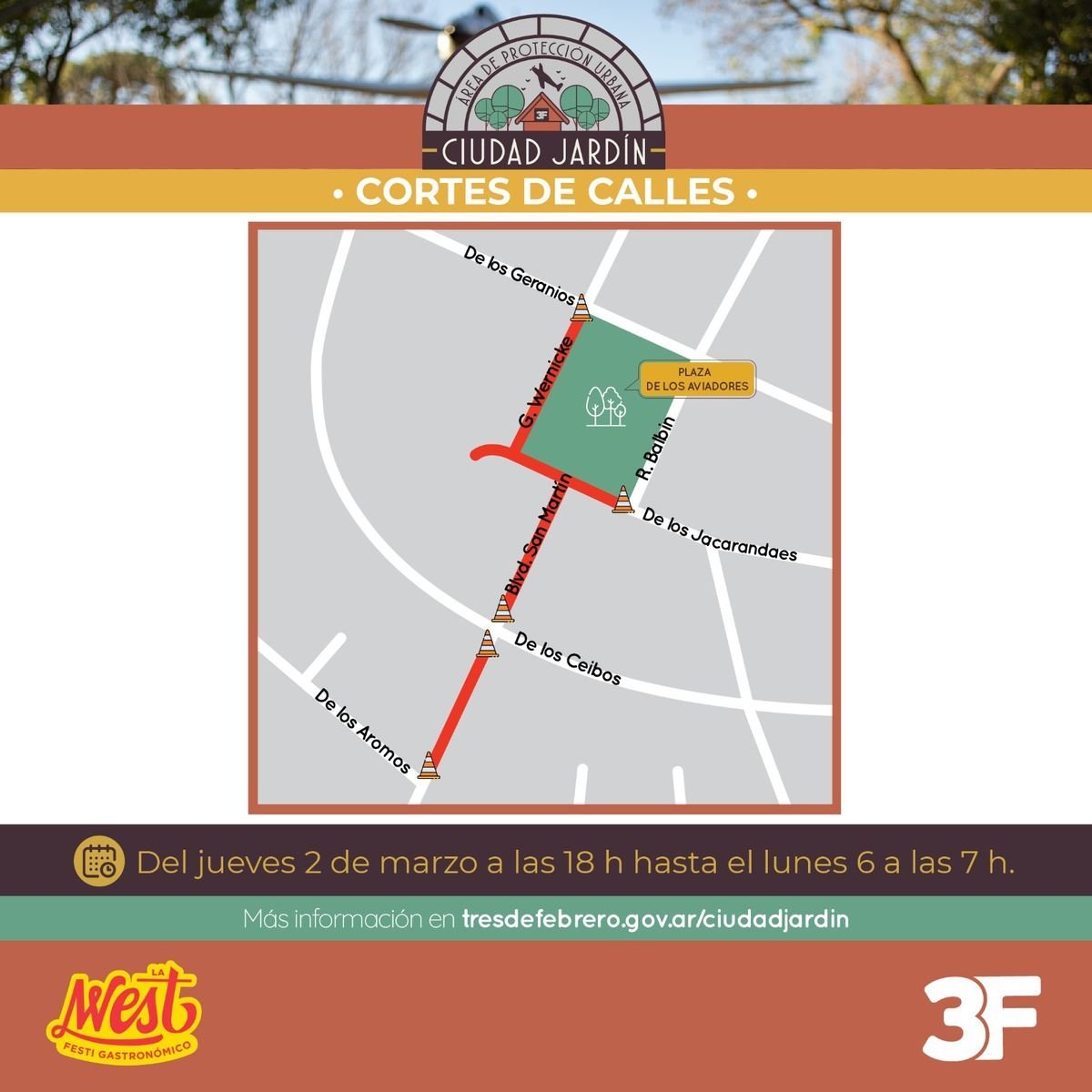 Cortes por la celebraciones en Ciudad Jard&iacute;n, partido de Tres de Febrero.