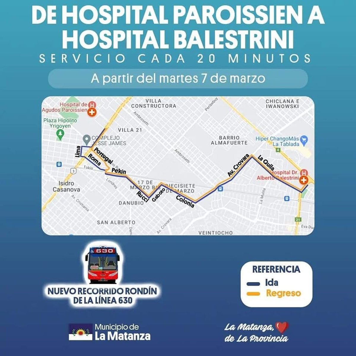 Nuevo ramal de la l&iacute;nea 630 en La Matanza.