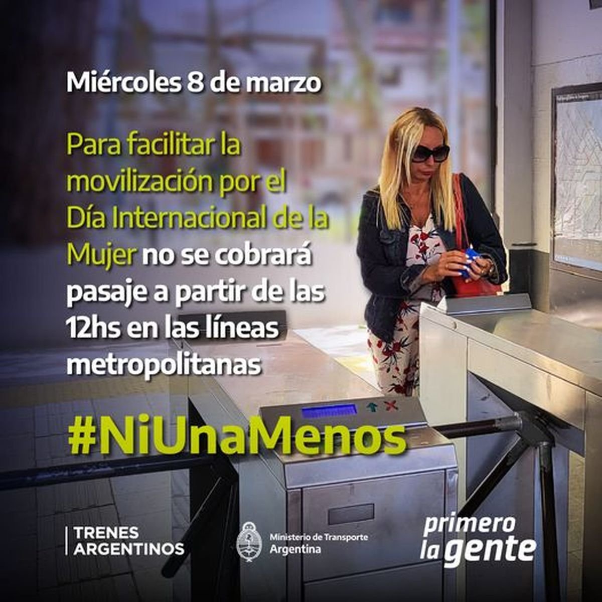 Trenes Argentinos no cobrar&aacute; pasajes por el D&iacute;a de la Mujer.