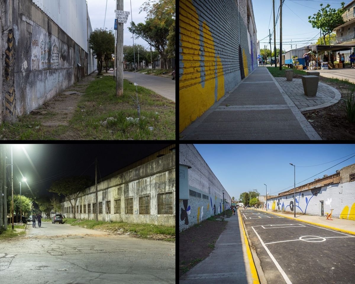 El antes y el despu&eacute;s del nuevo espacio p&uacute;blico de Tres de Febrero.