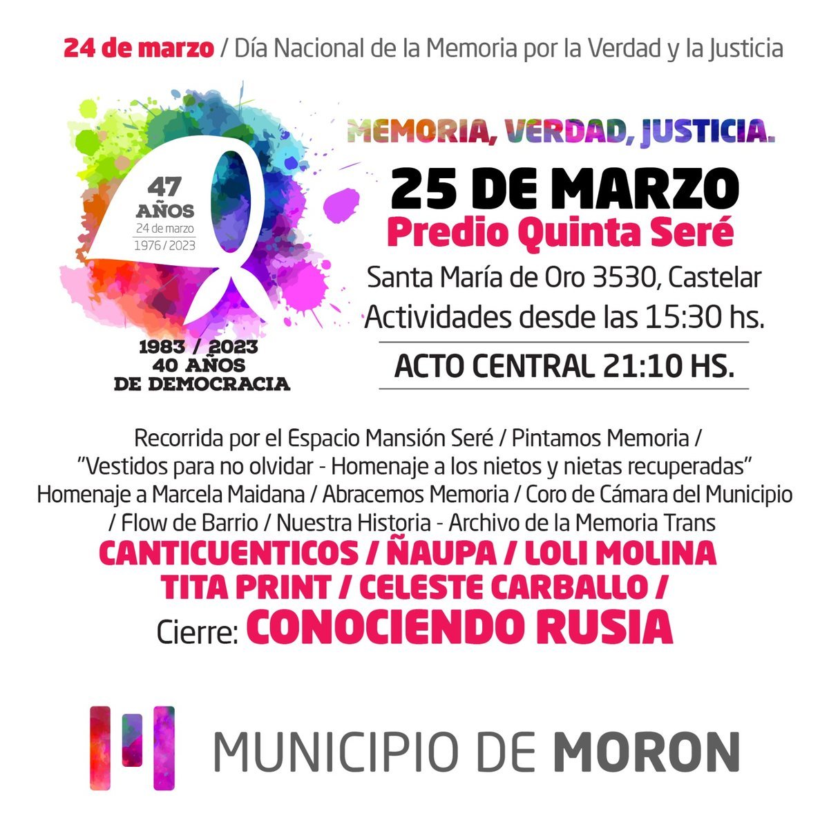 Mor&oacute;n anunci&oacute; el line up del festival por la Memoria.