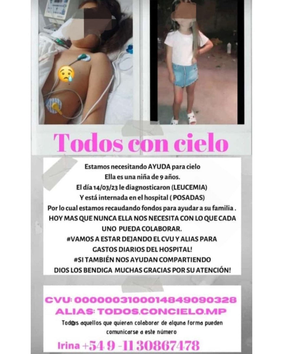 El flyer que circula por Virrey del Pino para ayudar al cielo.