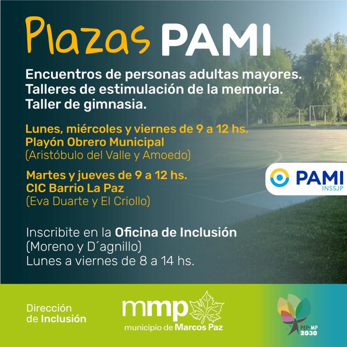 Marcos Paz inform&oacute; que volvieron las Plazas PAMI.