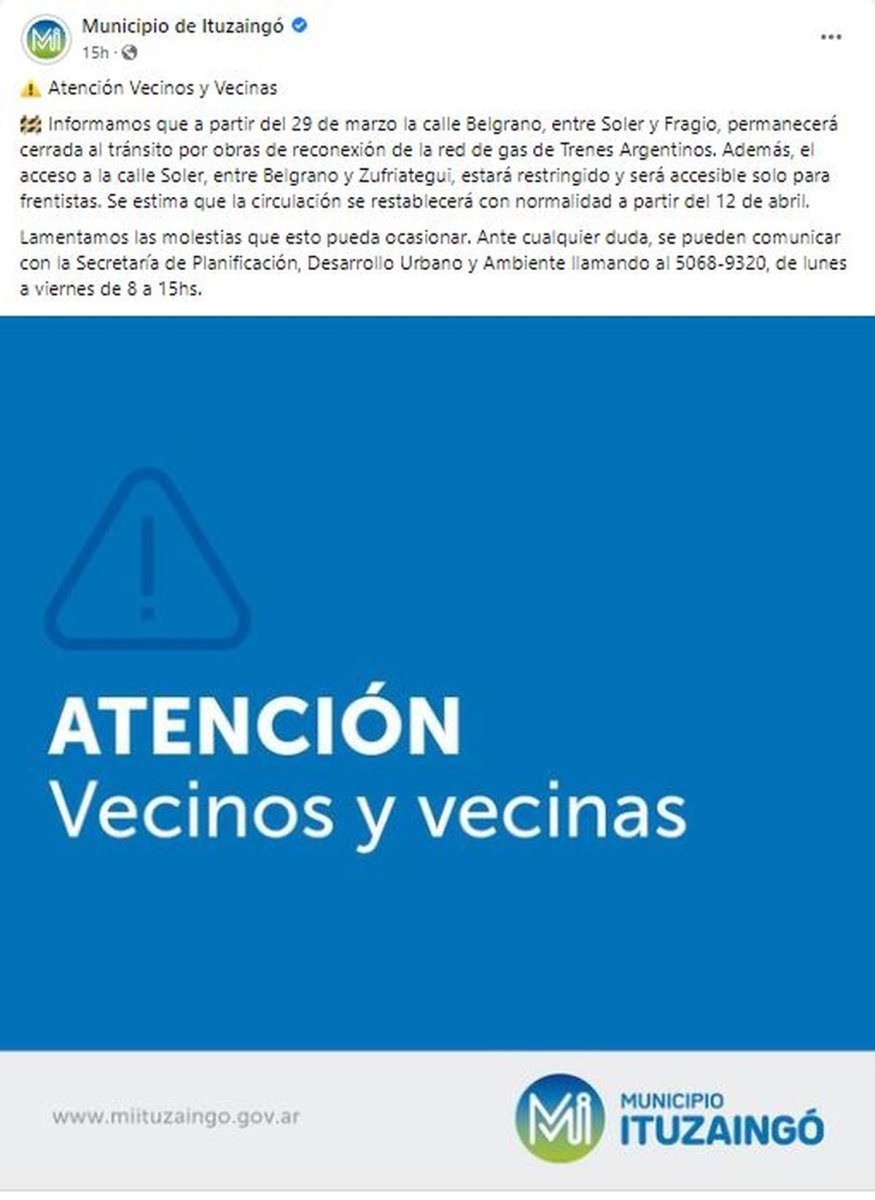 Ituzaing&oacute; anunci&oacute; cortes en el tr&aacute;nsito por obras.