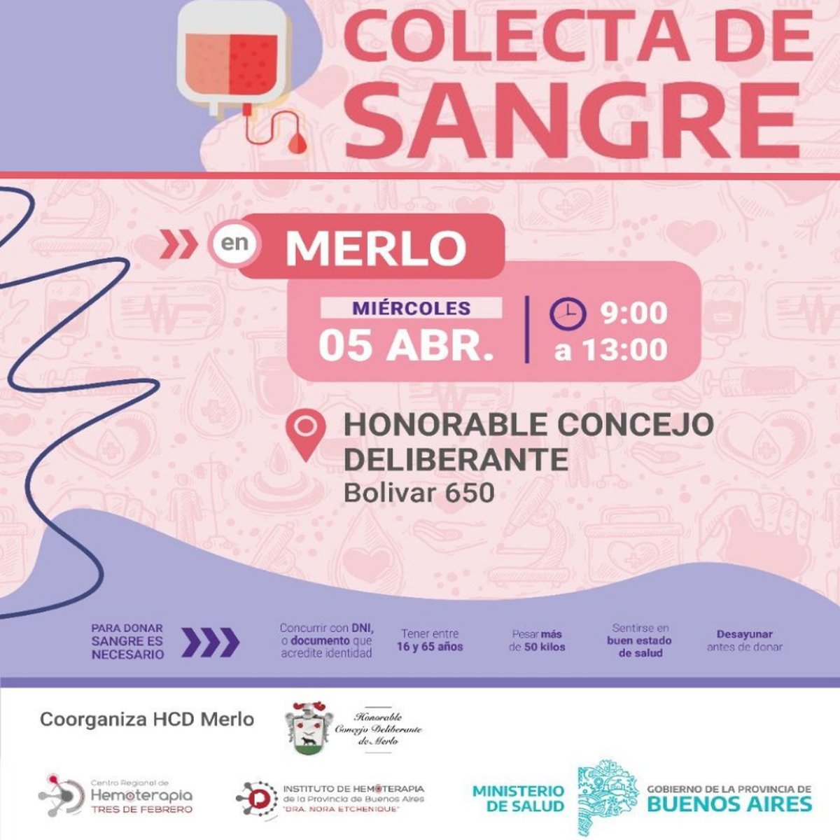 Merlo realizar&aacute; la primer colecta de sangre en el HCD.