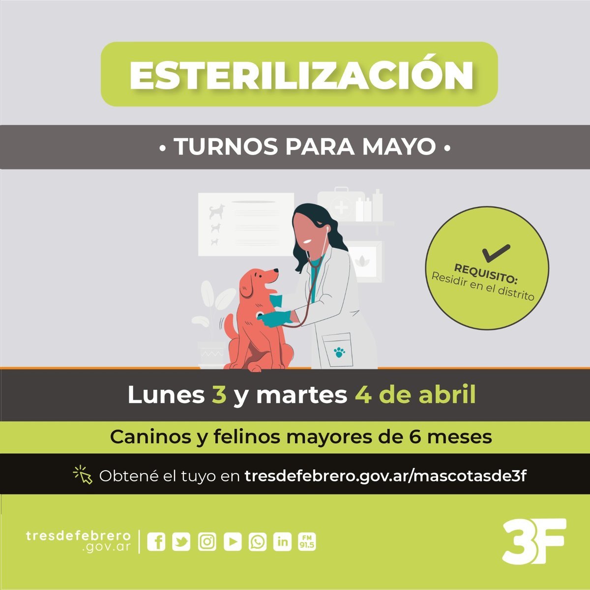Tres de Febrero anunci&oacute; que ya se puede solicitar un turno para esterilizaci&oacute;n.