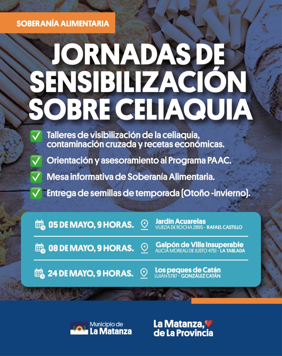 La Matanza realizar&aacute; talleres y asesoramiento de Celiaqu&iacute;a.