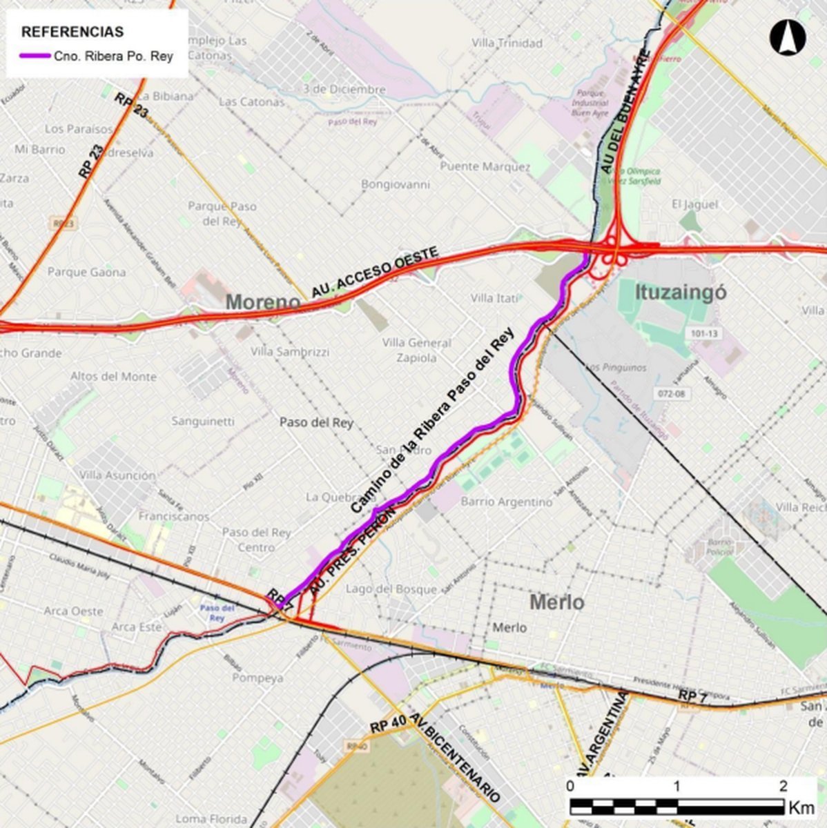En violeta, el &aacute;rea de las futuras obras a desarrollarse en Paso del Rey.
