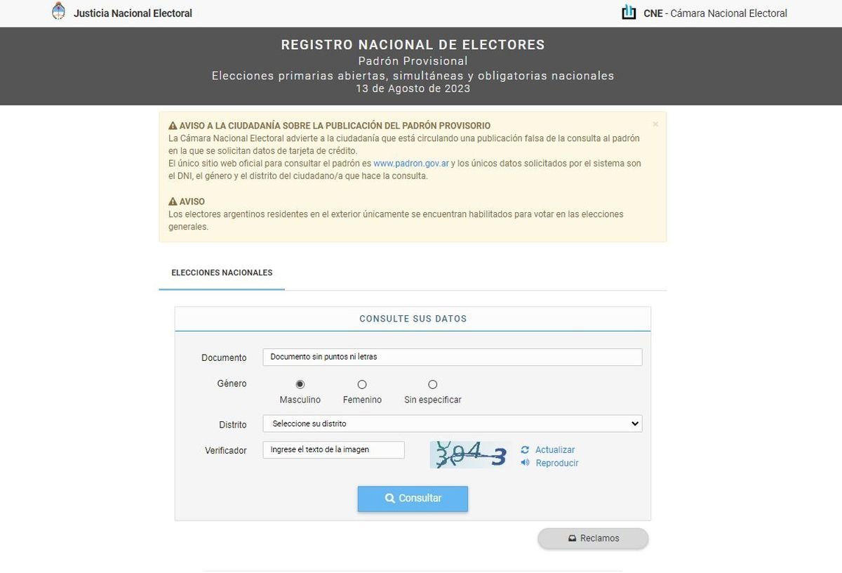 El Padr&oacute;n electoral 2023 para verificar datos y realizar reclamos.