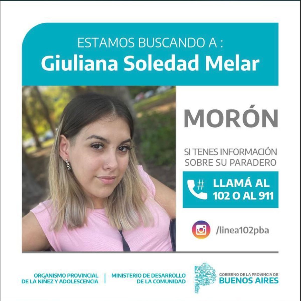 Buscan desesperadamente a Giuliana Melar, vista por &uacute;ltima vez en Mor&oacute;n.