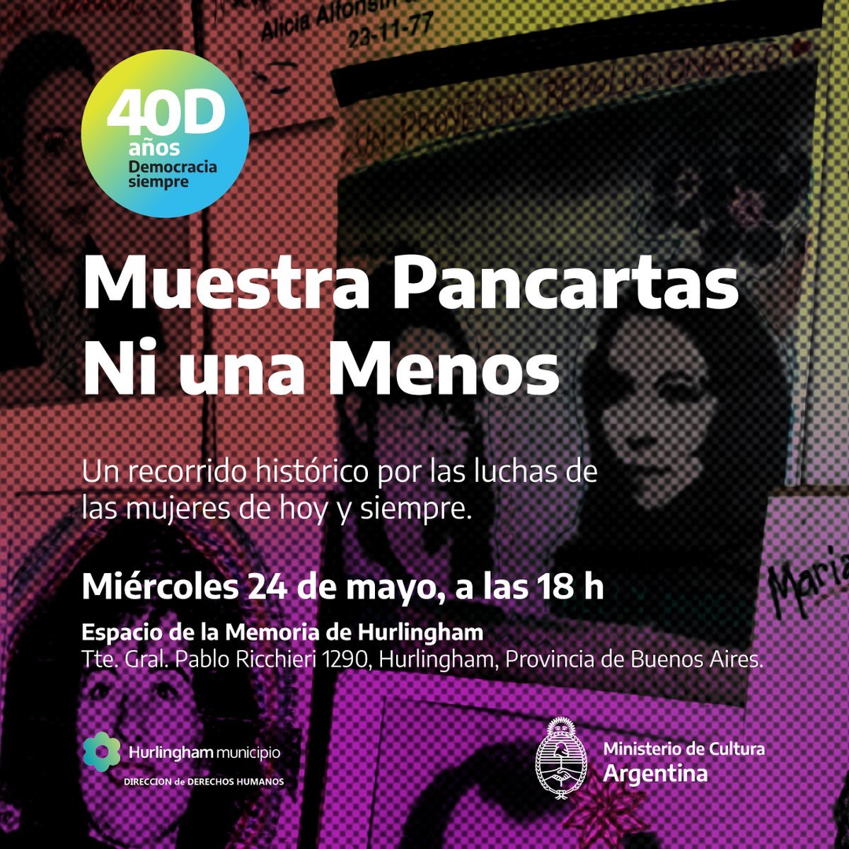 Pancartas del colectivo Ni Una Menos en Hurlingham.