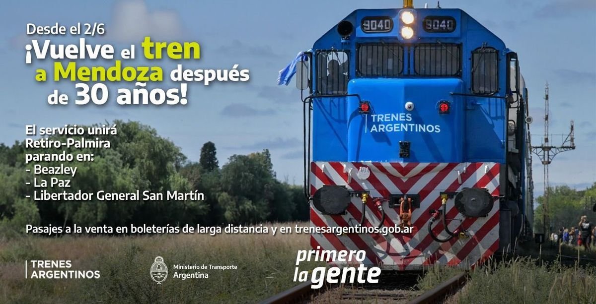 Trenes larga distancia: venta de pasajes a Mendoza.