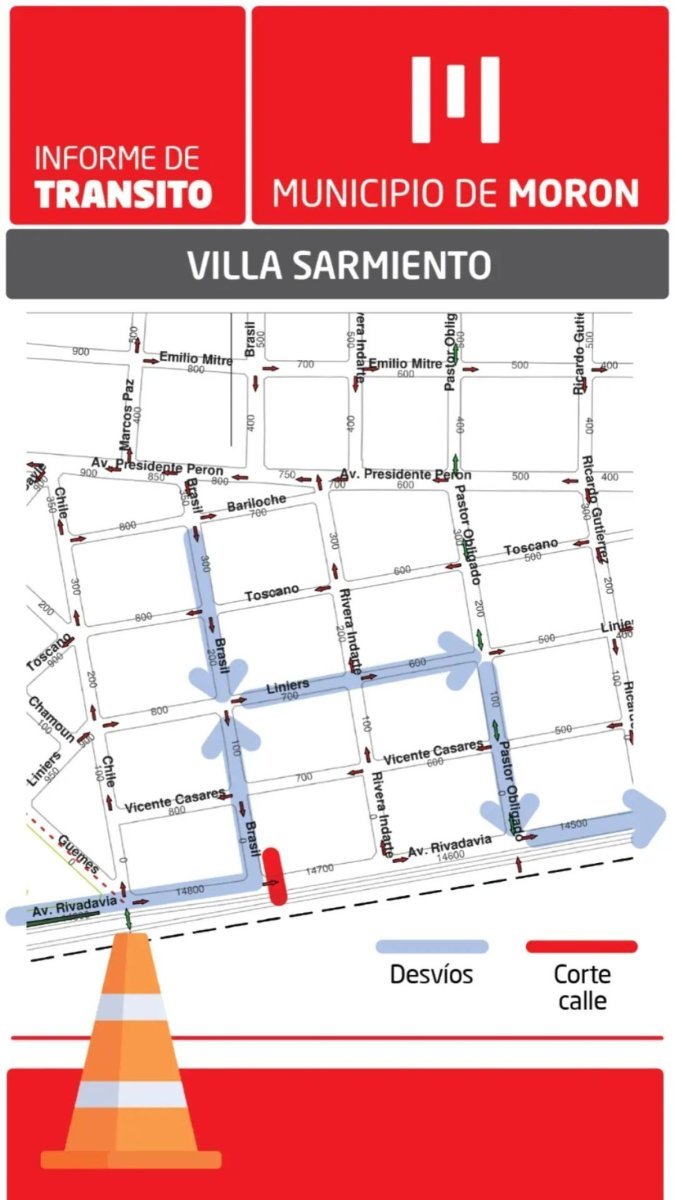 Mor&oacute;n: corte de tr&aacute;nsito por obras en Villa Sarmiento.