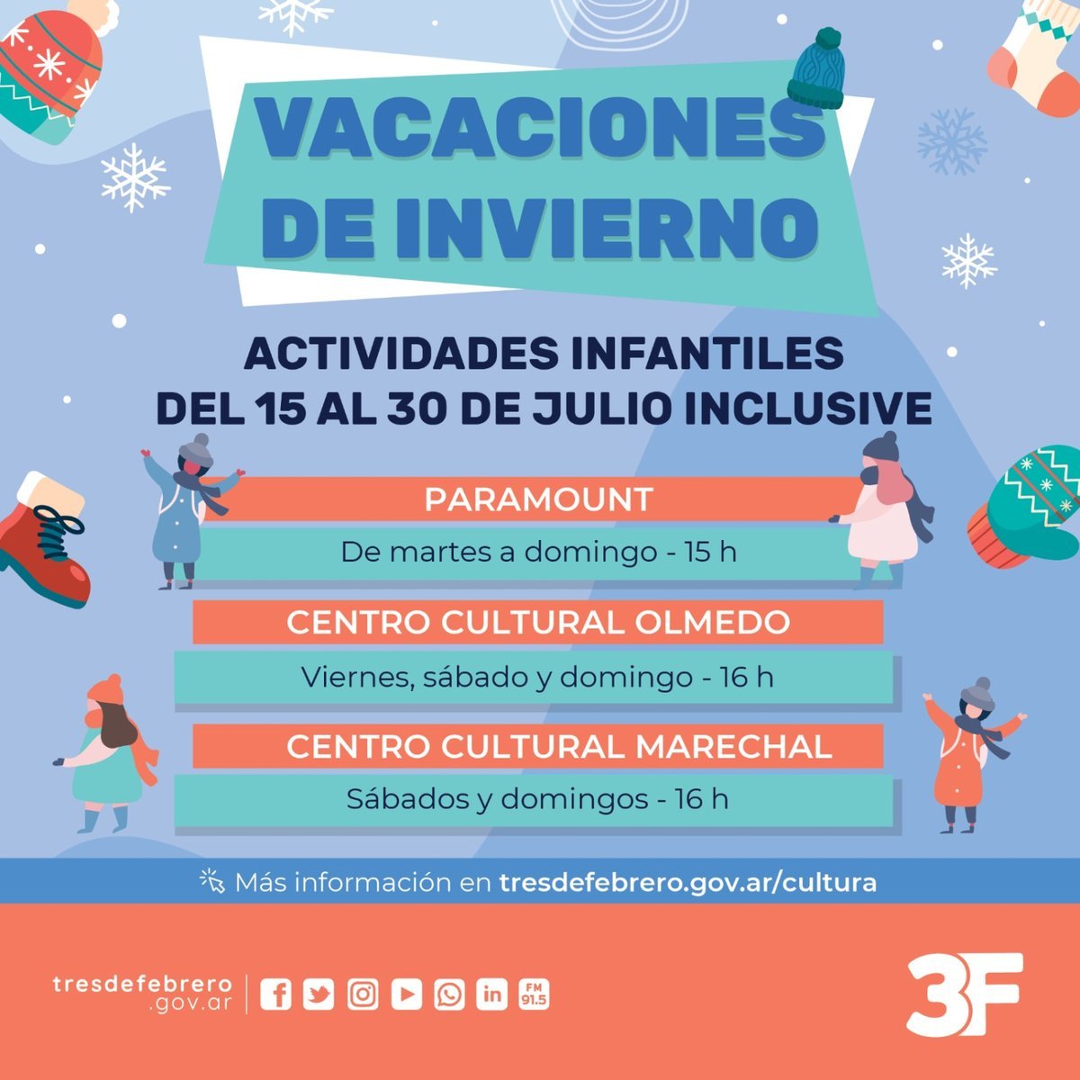 Los shows para las vacaciones de invierno en Tres de Febrero.