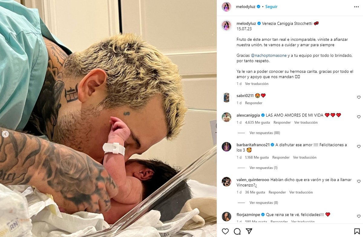 Redes: naci&oacute; la hija de Alex Caniggia y Melody Luz.