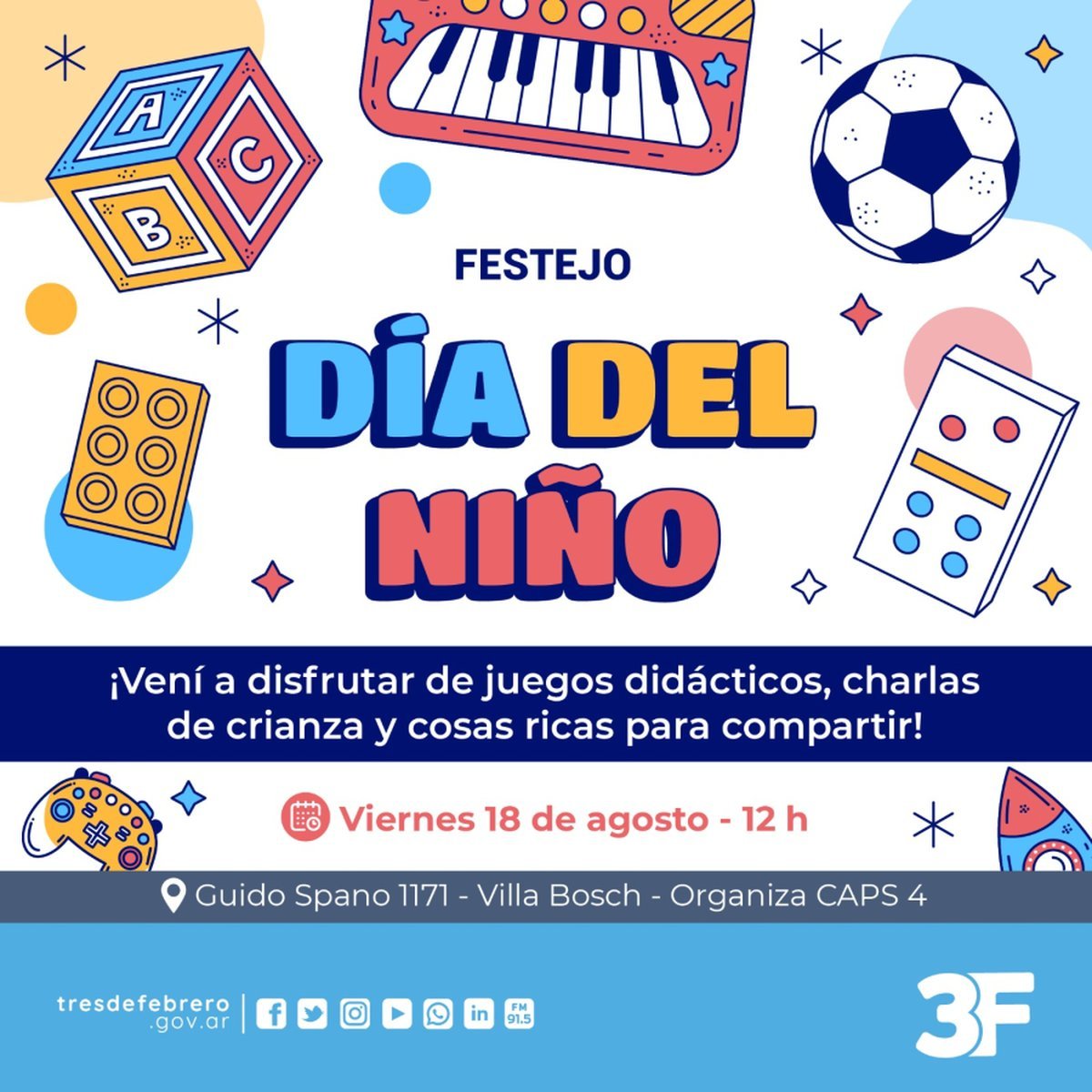 Tres de Febrero celebrar&aacute; el D&iacute;a del Ni&ntilde;o con juegos y m&aacute;s.