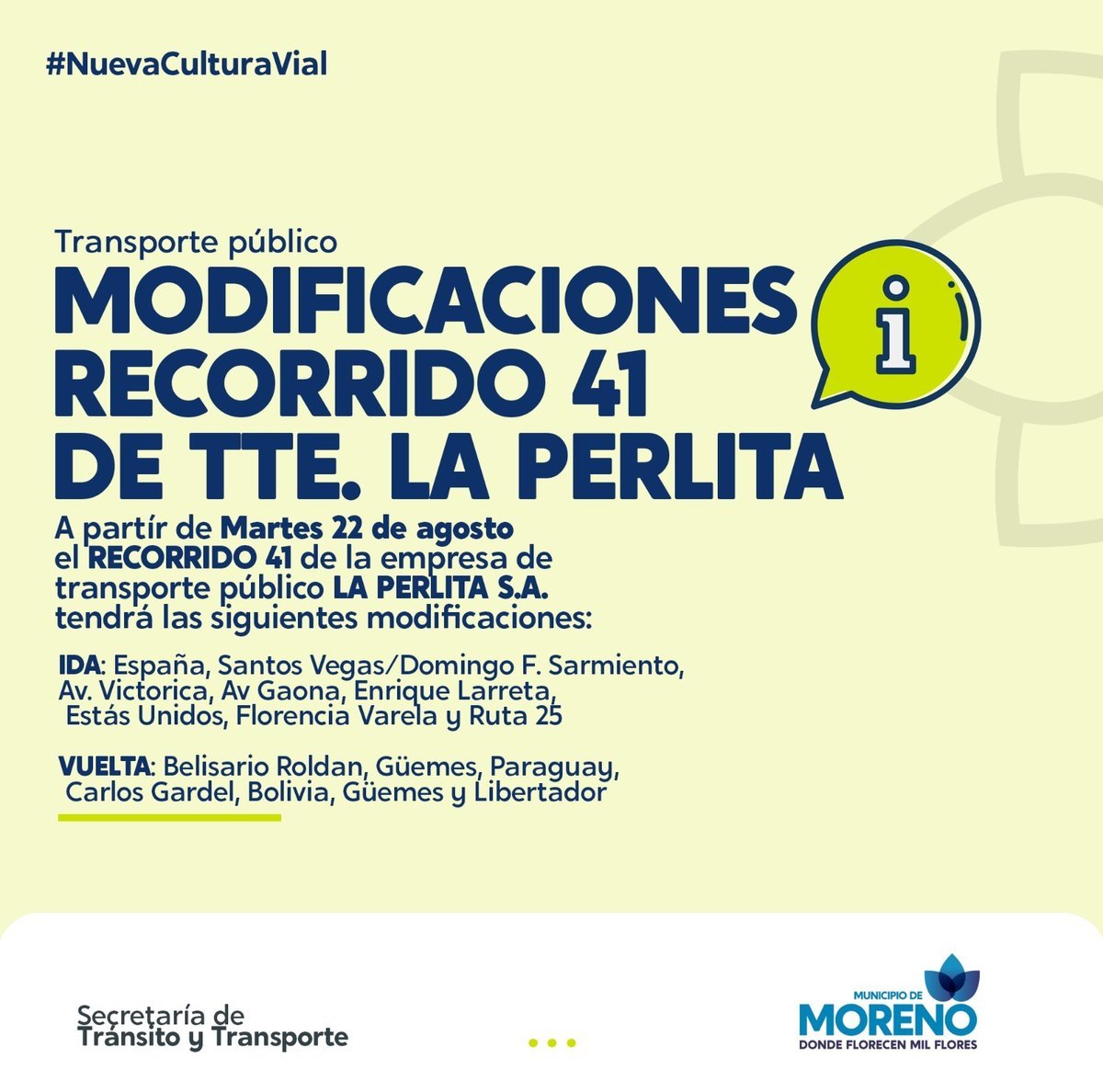 Cambios en Moreno para el recorrido 41.